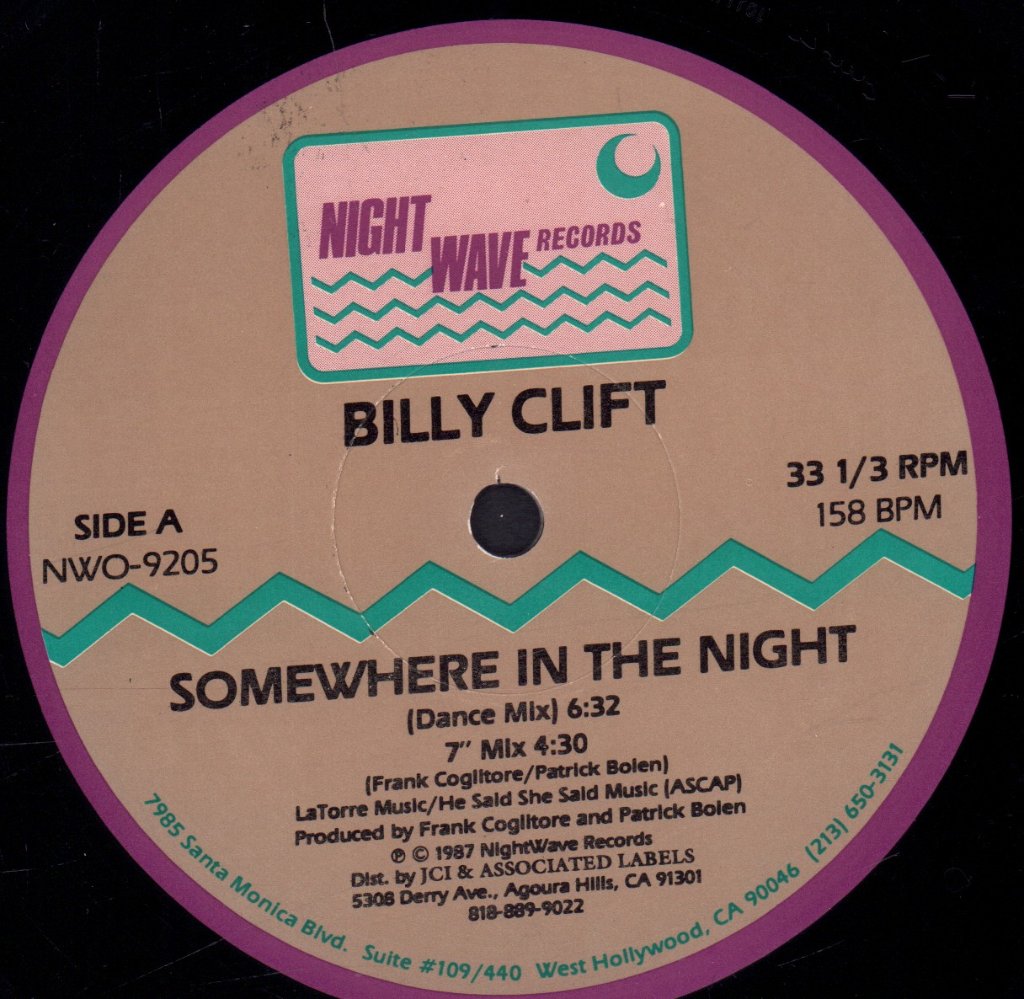 Billy Clift - Somewhere In The Night - 12 Inch