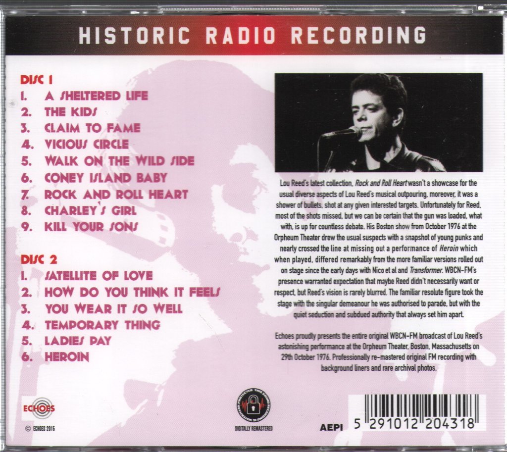 Lou Reed - I Never Said It Was Nice, Orpheum Theater, Boston MA '76 - Double Cd