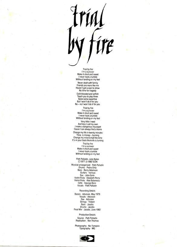 Patti Palladin - Trial By Fire / Siamese Lovers - 12 Inch