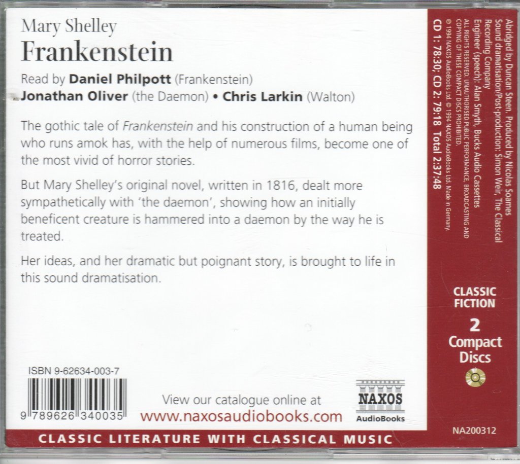 Mary Shelley, Daniel Philpott, Jonathan Oliver, Chris Larkin - Frankenstein - Double Cd