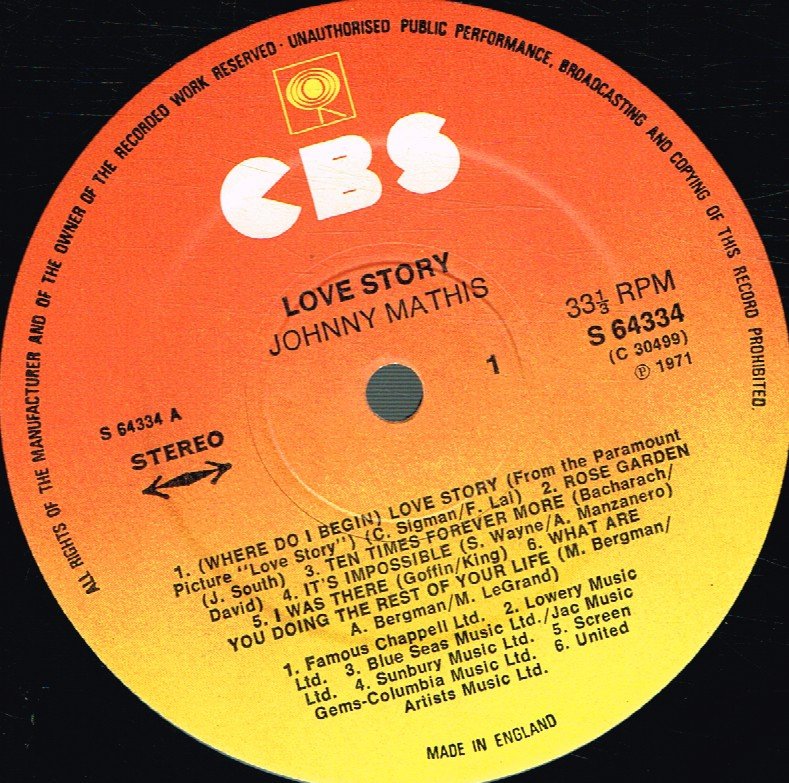Johnny Mathis - Love Story - Lp
