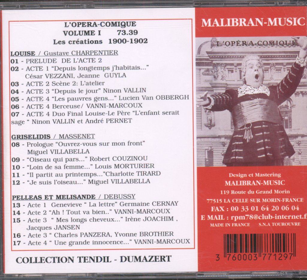 Various Artists - Paris L'Opera - Comique Volume 1 De Luise À Pelease - Cd