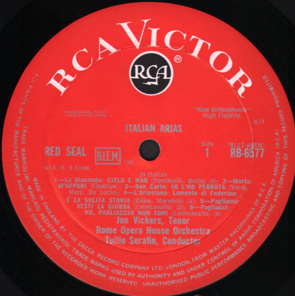 Jon Vickers - Italian Arias - Lp