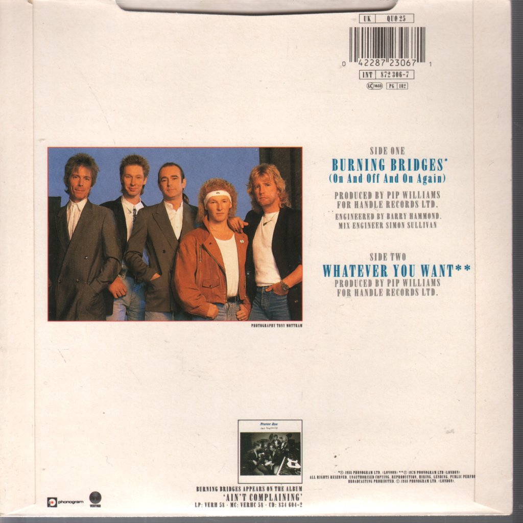 Status Quo - Burning Bridges (On And Off And On Again) - 7 Inch