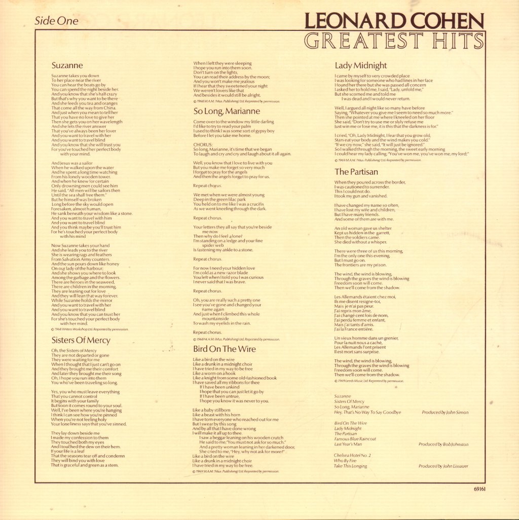 Leonard Cohen - Greatest Hits - Lp