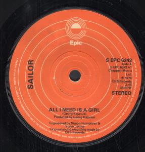 Sailor - All I Need Is A Girl - 7 Inch