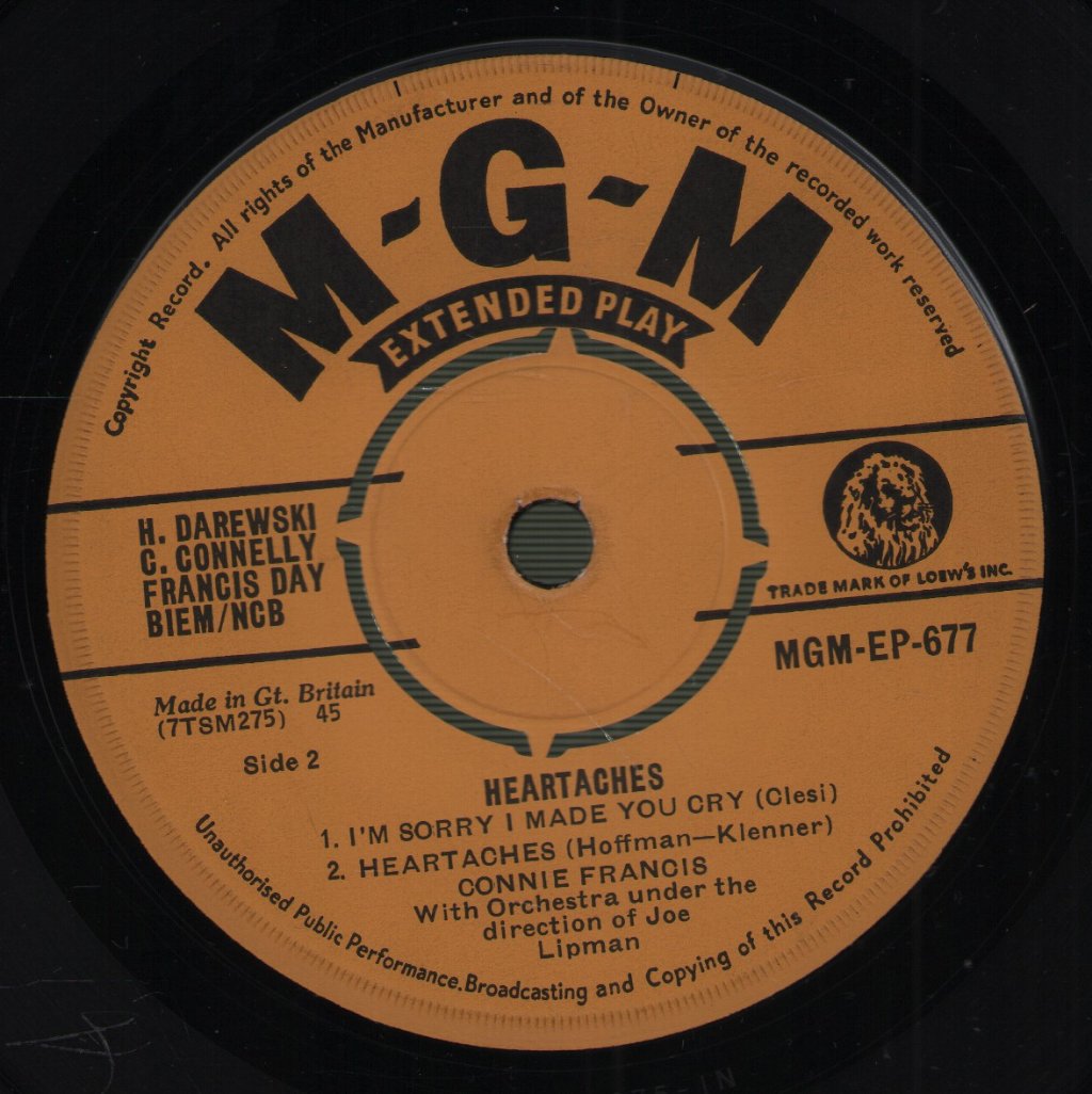Connie Francis - Heartaches - 7 Inch