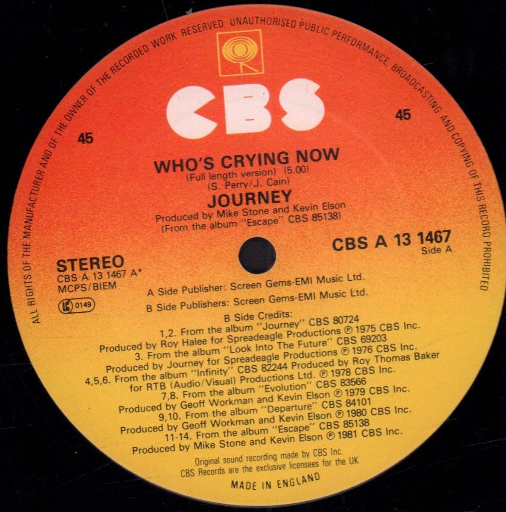 Journey - Who's Crying Now - 12 Inch