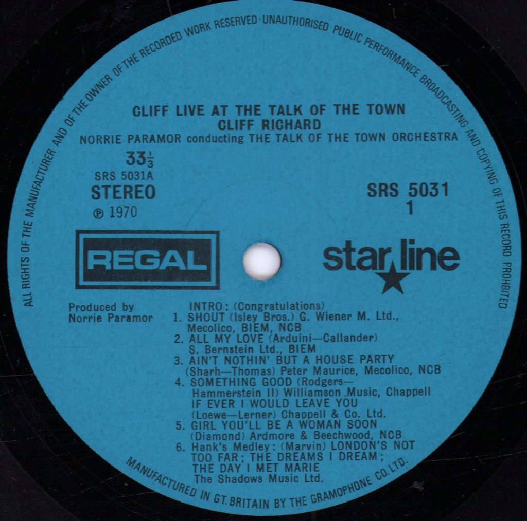 Cliff Richard - Live At The Talk Of The Town - Lp