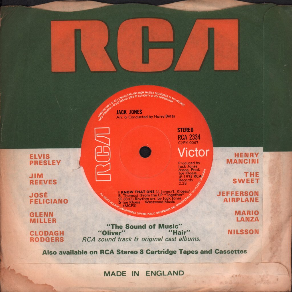 Jack Jones - My Lonely Room - 7 Inch