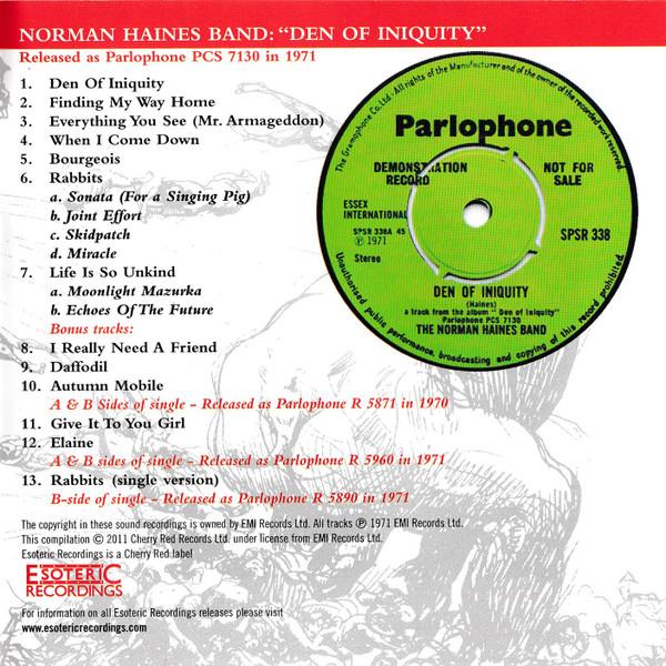 Norman Haines Band - Den Of Iniquity - Cd