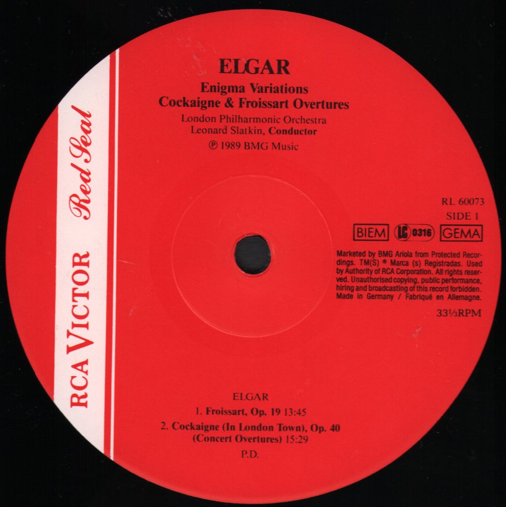 Leonard Slatkin / London Philharmonic Orchestra - Elgar - Enigma Variations, Cockaigne & Froissart Overtures - Lp