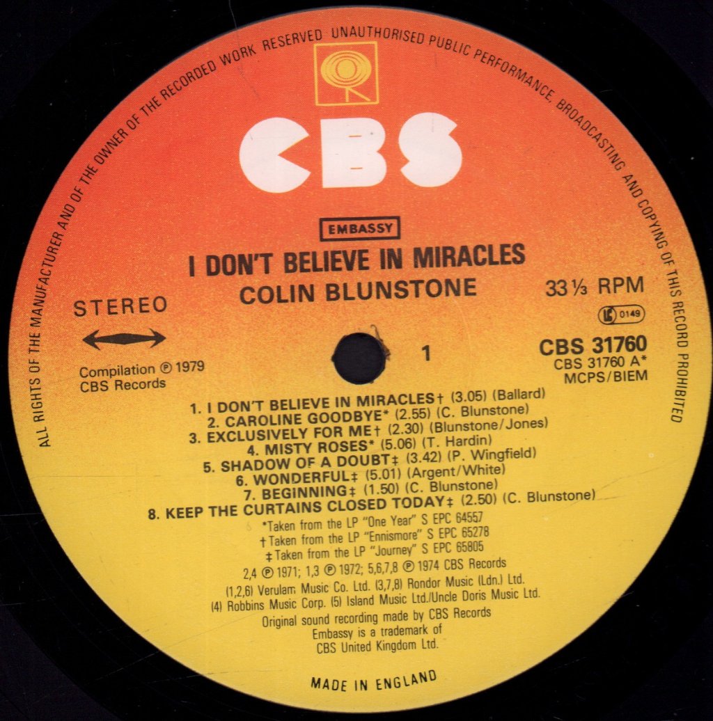 Colin Blunstone - I Don't Believe In Miracles - Lp