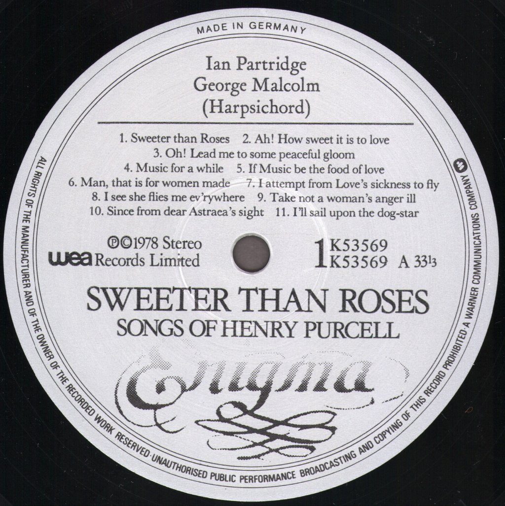 Ian Partridge / George Malcolm - Henry Purcell - Sweeter Than Roses (Songs Of Henry Purcell) - Lp