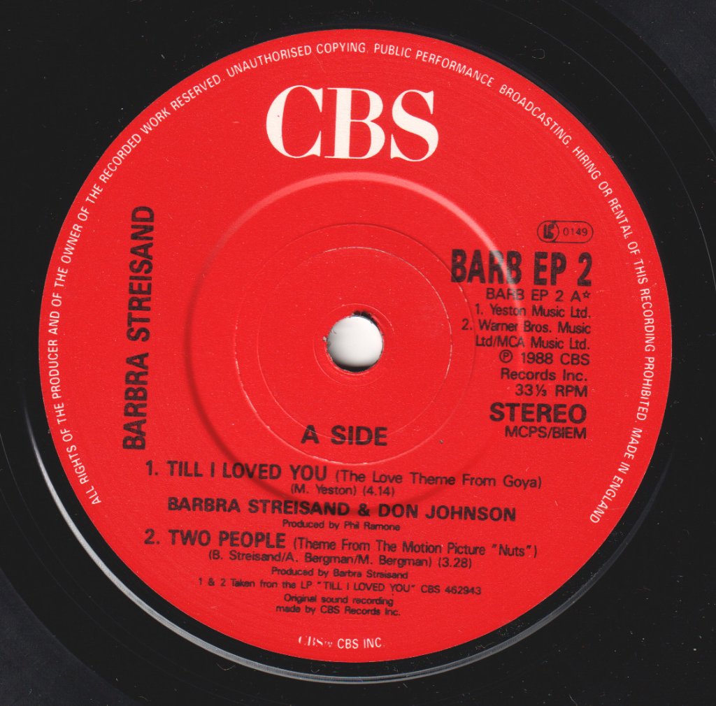 Barbra Streisand And Don Johnson - Till I Loved You - 7 Inch