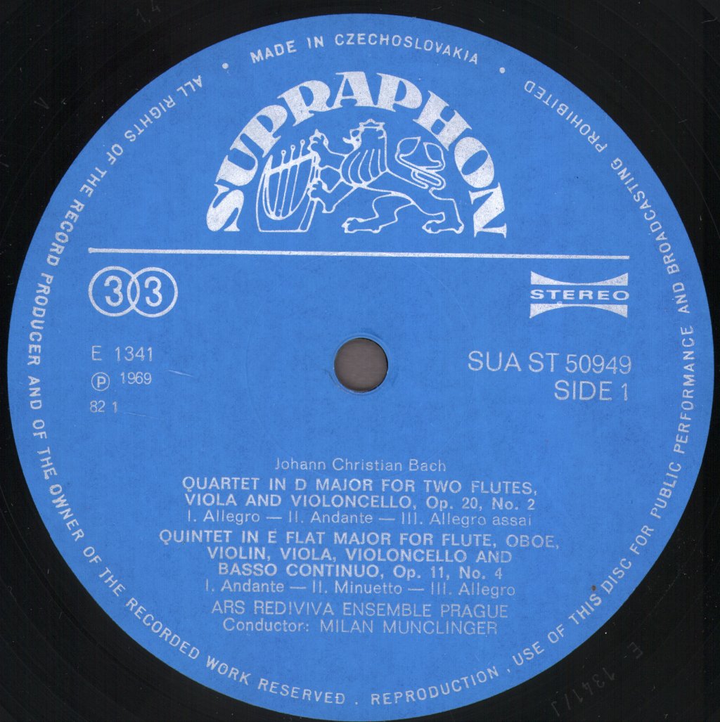 Ars Rediviva Ensemble - W. A. Mozart - Flute-Quartet In D / Adagio And Rondo, Köch. 617  (Glasharmonica-Quintet) / J. C. Bach - Quartet In D Major - Lp