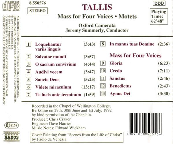 Oxford Camerata, Jeremy Summerly - Tallis - Mass For Four Voices • Motets - Cd