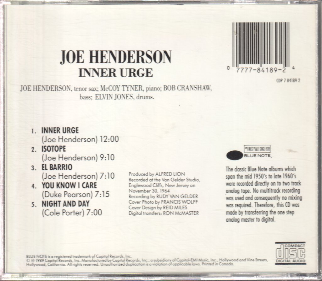 Joe Henderson - Inner Urge - Cd