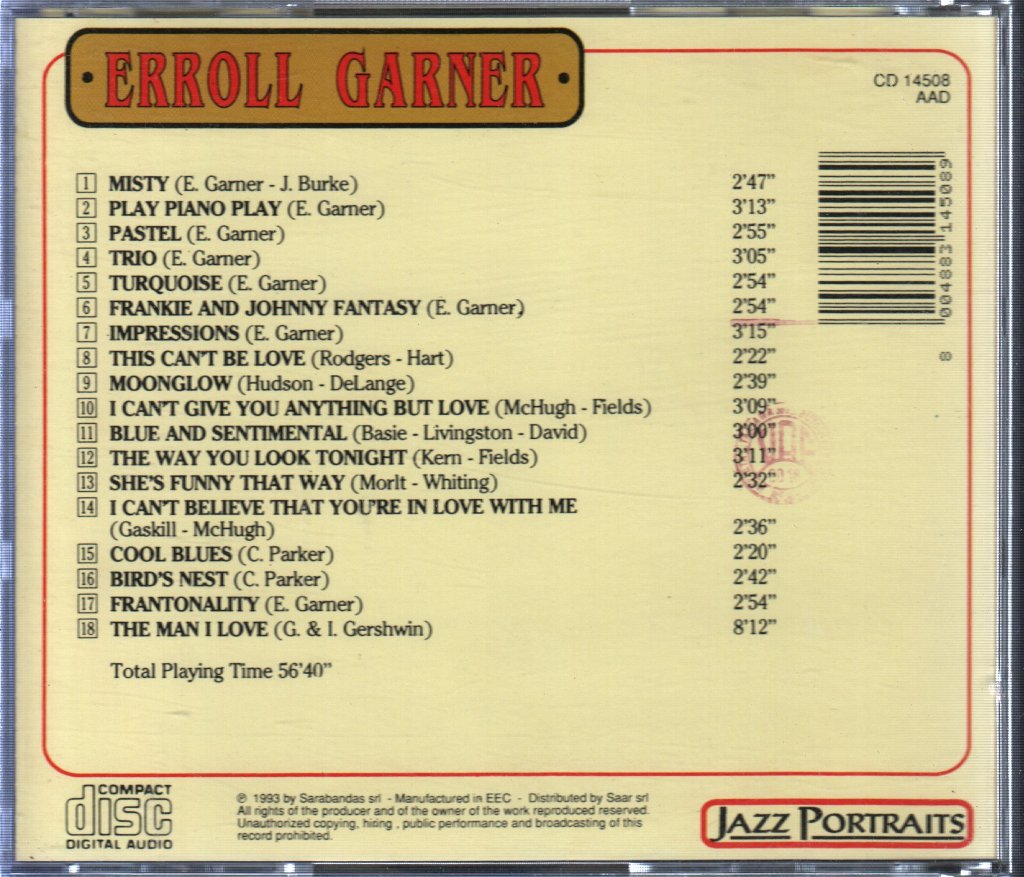 Erroll Garner - Jazz Portraits - Erroll Garner - Cd