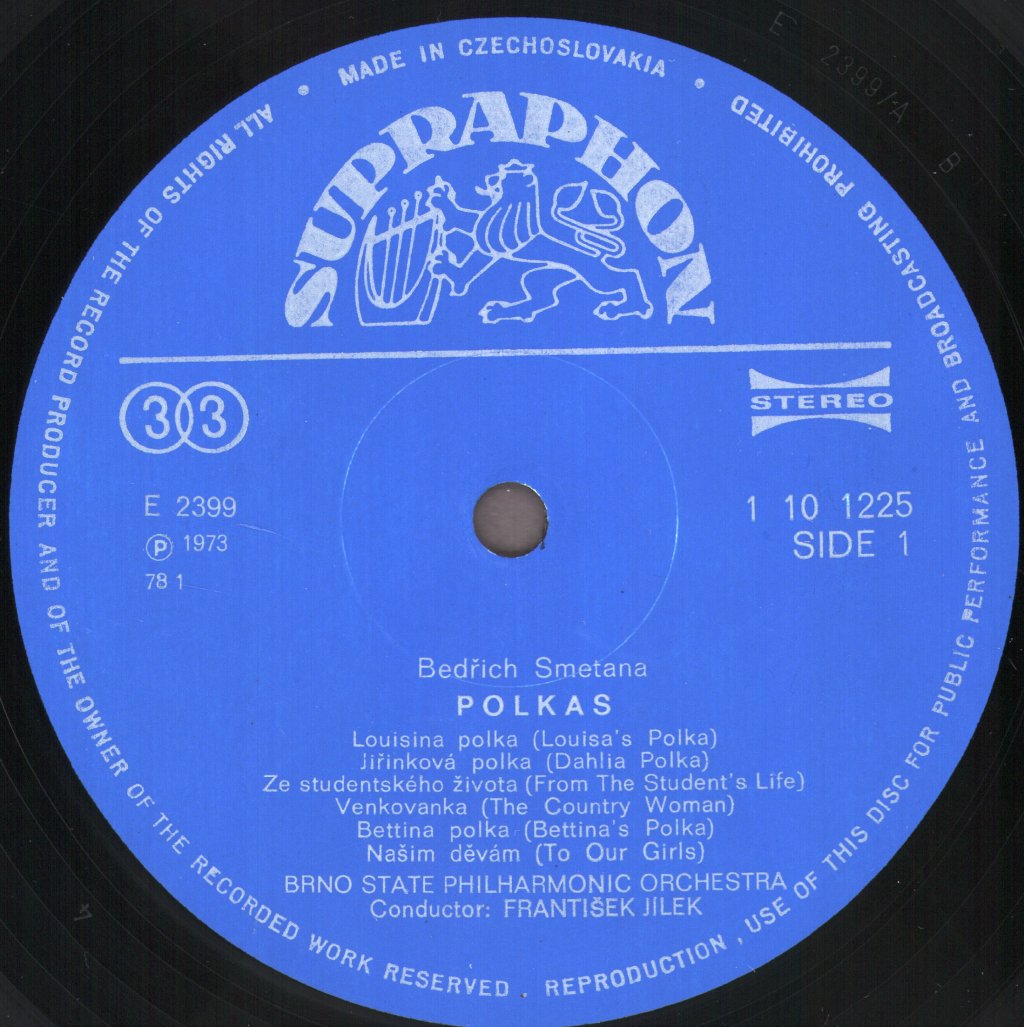 Brno State Philharmonic Orchestra / Frantisek Jilek Vaclav Neumann - Bedrich Smetana - Polkas / Czech Dances - Lp