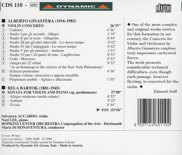 Hopkins Center Orchestra, Mario di Bonaventura, Salvatore Accardo - Béla Bartók - Violin Concerto / Sonata For Violin And Piano (Op. Posthum.) - Cd