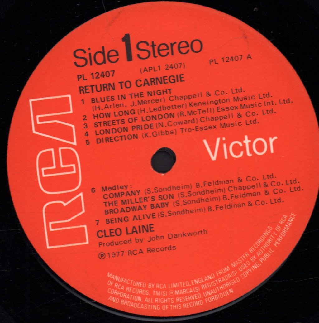 Cleo Laine - Return To Carnegie - Lp
