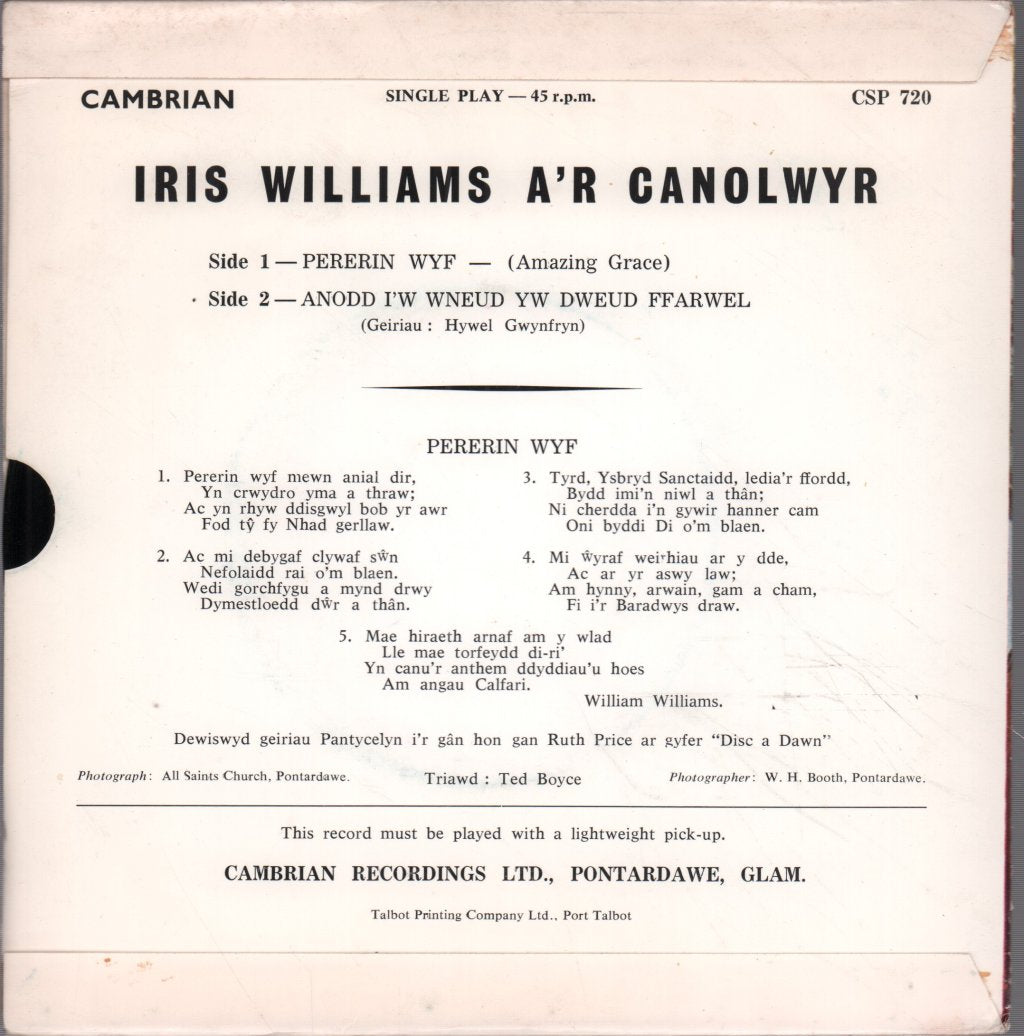 Iris Williams - Pererin Wyf - 7 Inch