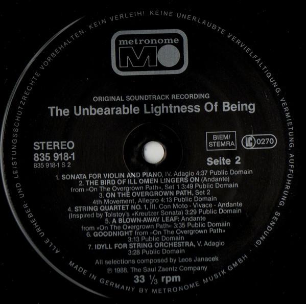 Various Artists - Unbearable Lightness Of Being Original Soundtrack Recording - Lp