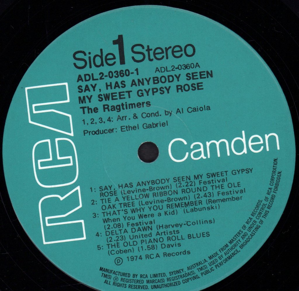 Ragtimers - Say Has Anybody Seen My Sweet Gypsy Rose - Double Lp