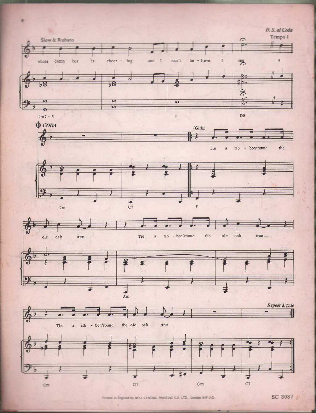 Dawn Featuring Tony Orlando - Tie A Yellow Ribbon 'Round The Old Oak Tree - Sheet Music
