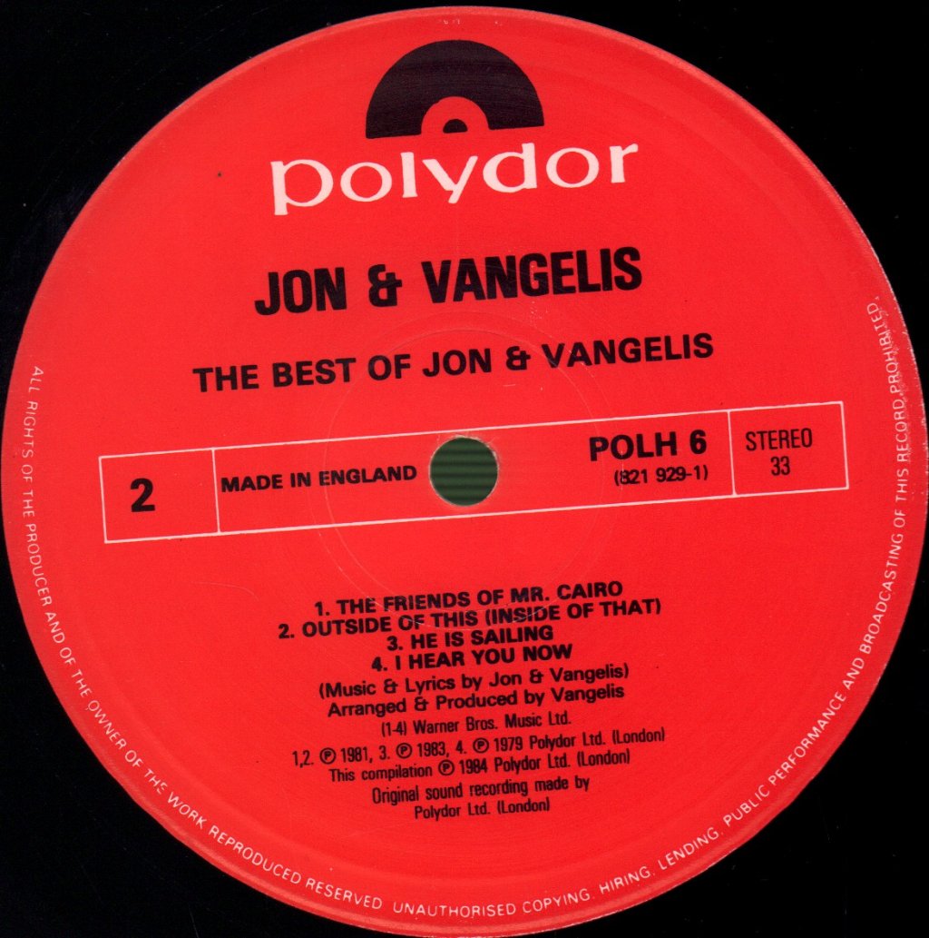 Jon And Vangelis - Best Of Jon And Vangelis - Lp