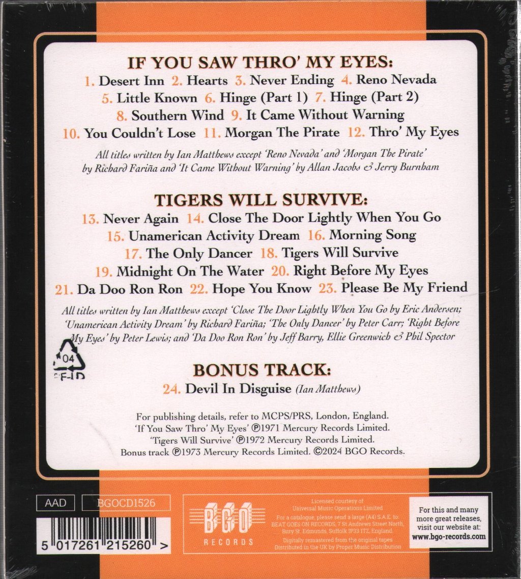 Ian Matthews - If You Saw Thro' My Eyes / Tigers Will Survive Bonus Track - Cd