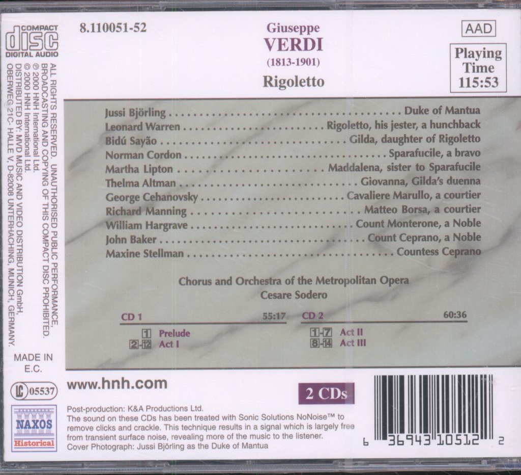 Metropolitan Opera, Cesare Sodero - Verdi: Rigoletto - Double Cd