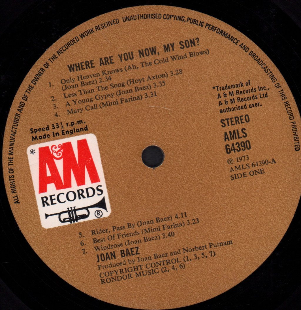 Joan Baez - Where Are You Now My Son - Lp