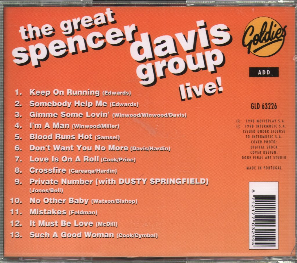 Spencer Davis Group - Great Spencer Davis Group Live! - Cd