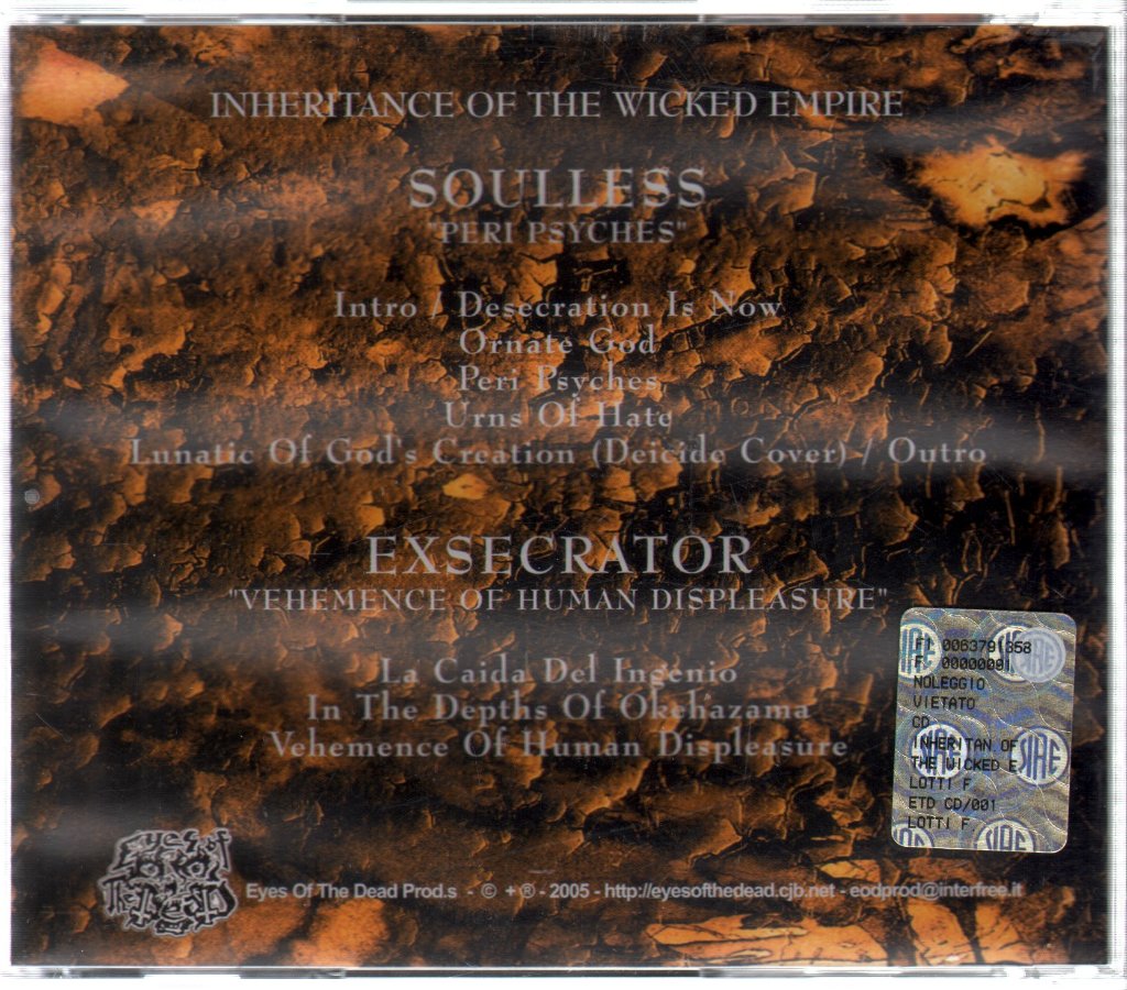 Soulless/Exsecrator - Inheritance Of The Wicked Empire - Cd