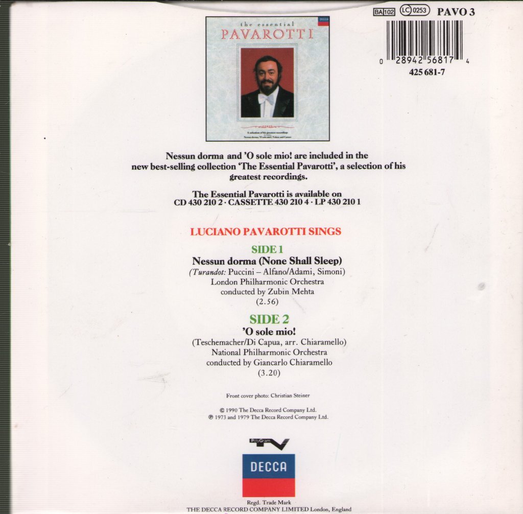 Pavarotti - Nessun Dorma - 7 Inch