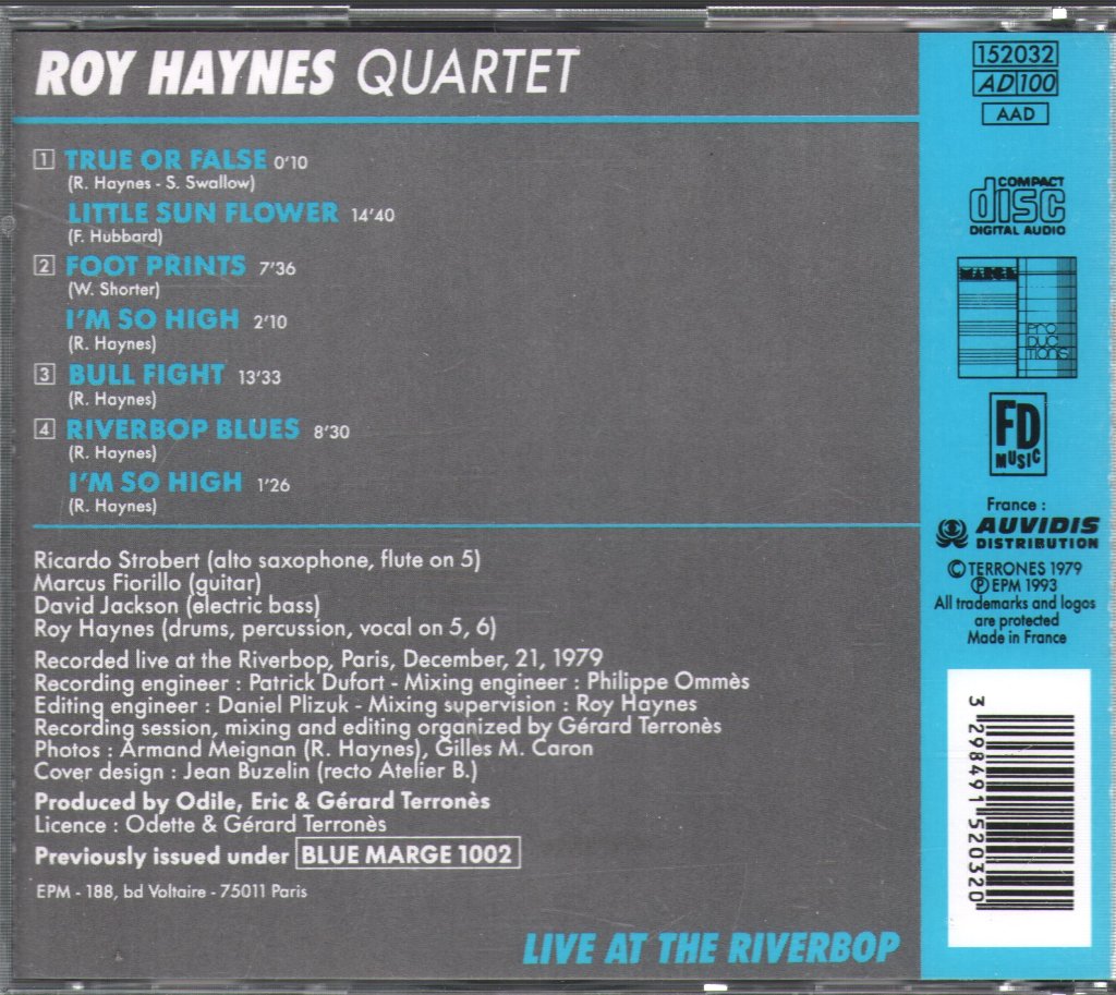 Roy Haynes Quartet - "Live At The Riverbop" - Cd
