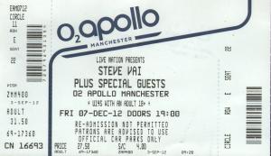 Steve Vai - O2 Apollo, Manchester 07 December 2012 - Ticket