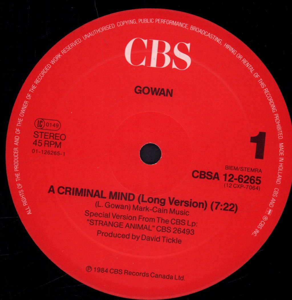 Gowan - A Criminal Mind - 12 Inch