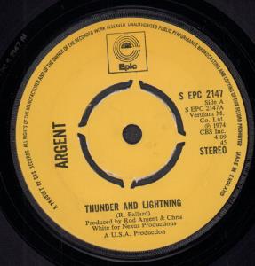 Argent - Thunder And Lightning - 7 Inch
