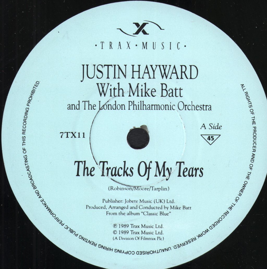 Justin Hayward With Mike Batt - Tracks Of My Tears - 7 Inch