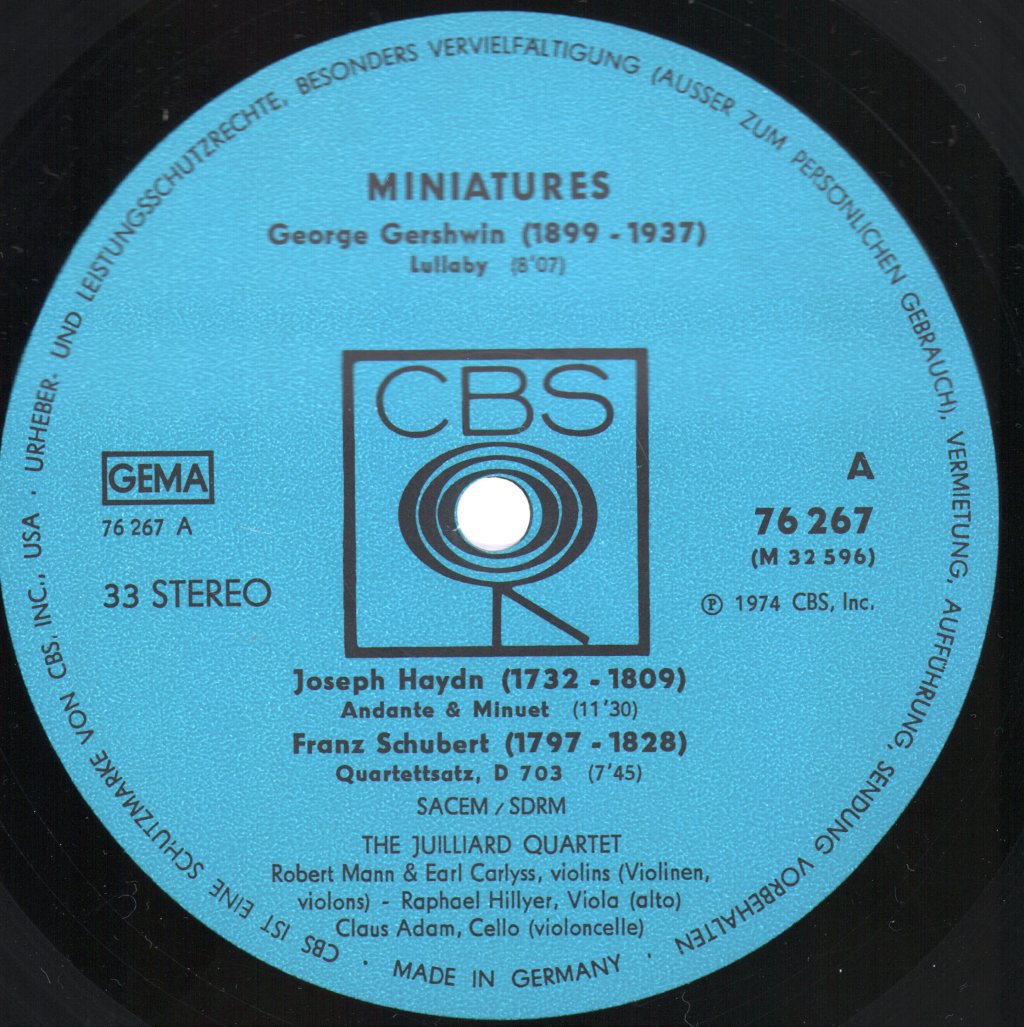 Juilliard String Quartet - Miniatures - Lp