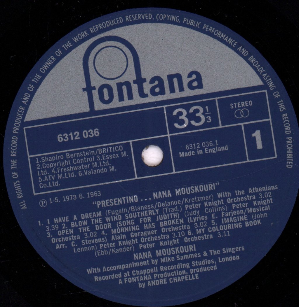 Nana Mouskouri - Presenting Songs From Her Tv Series - Lp
