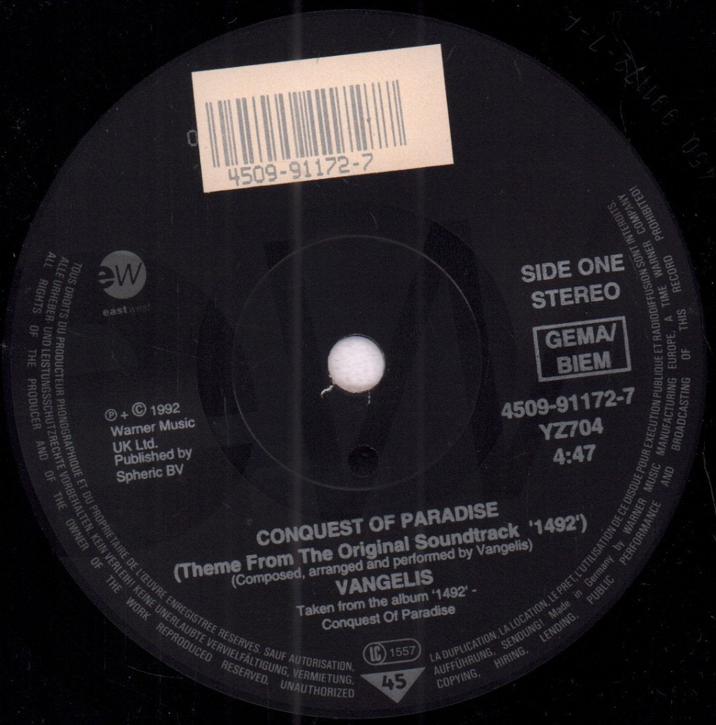 Vangelis - Conquest Of Paradise - 7 Inch