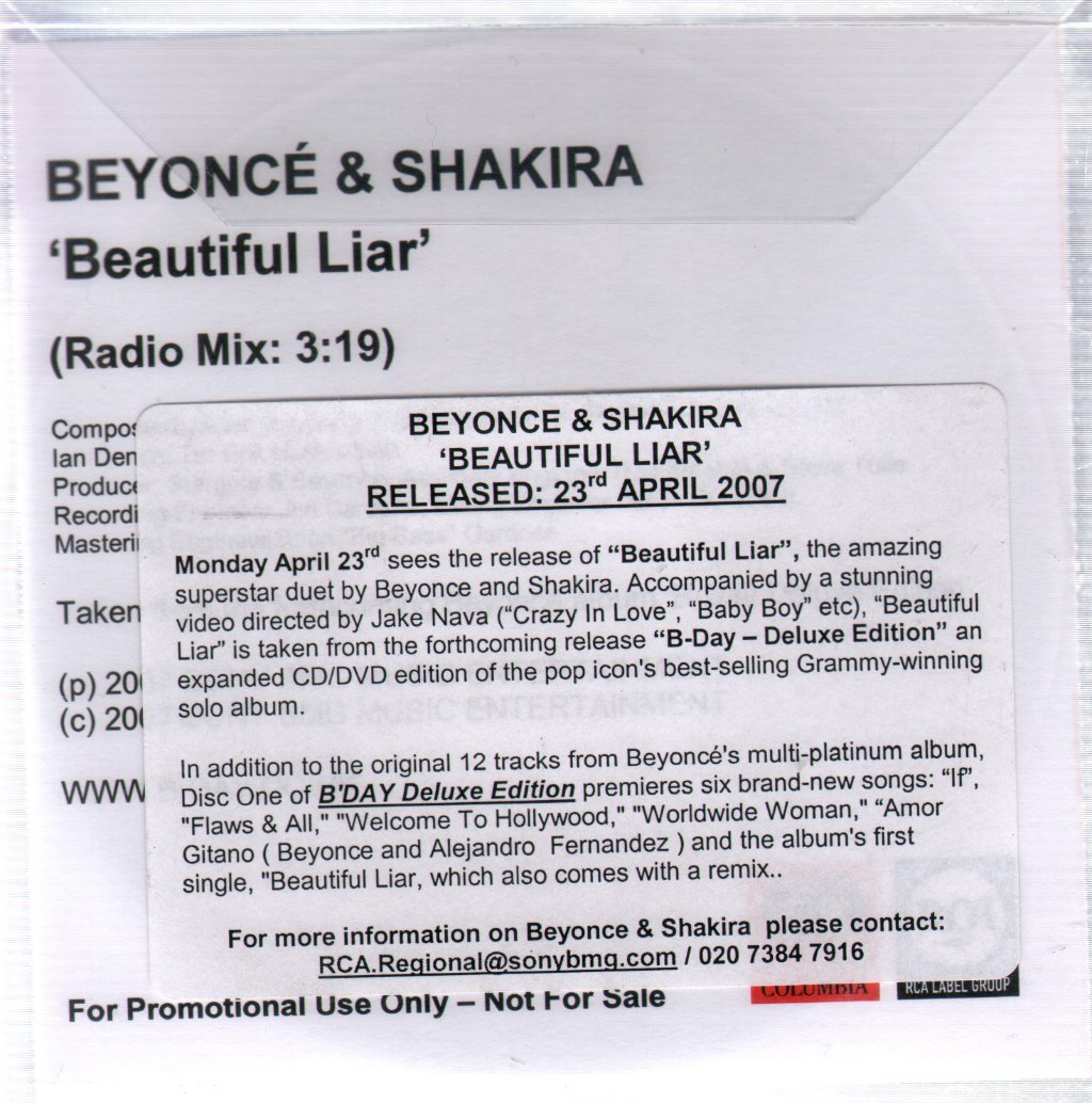 Beyonce And Shakira - Beautiful Liar - Cdr