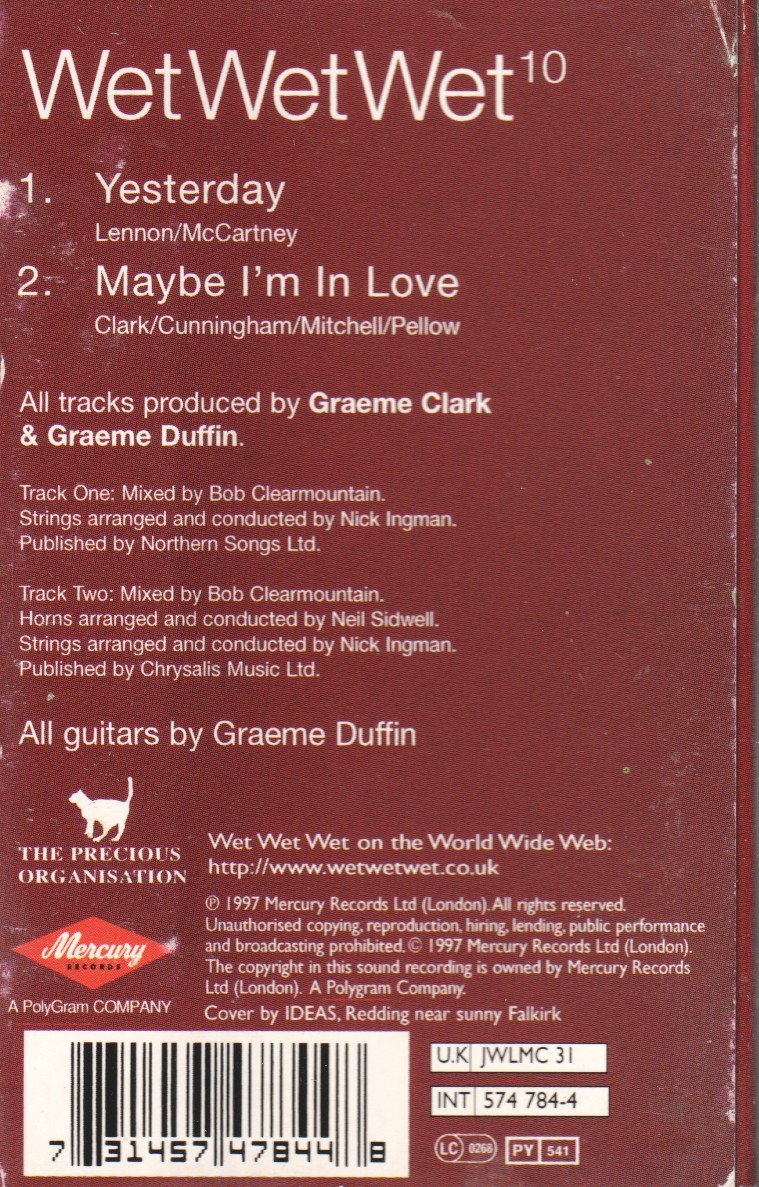 Wet Wet Wet - Yesterday - Cassette