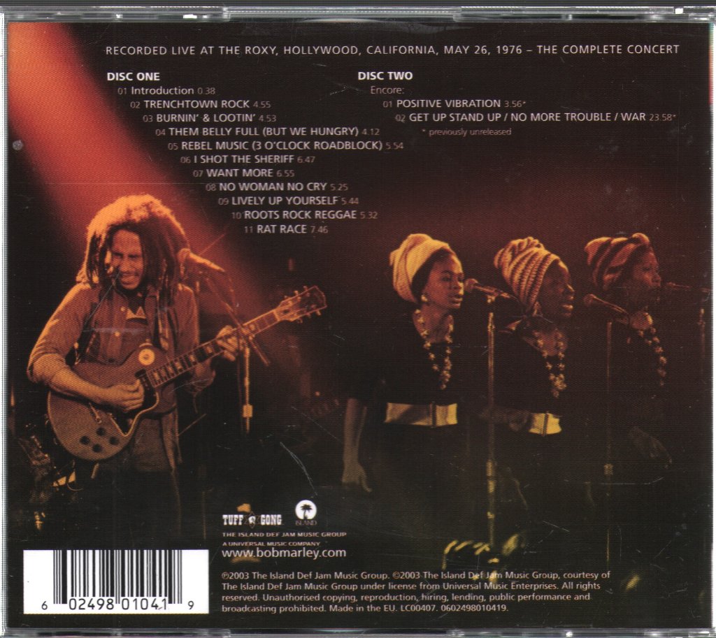 Bob Marley & The Wailers - Live At The Roxy - Double Cd