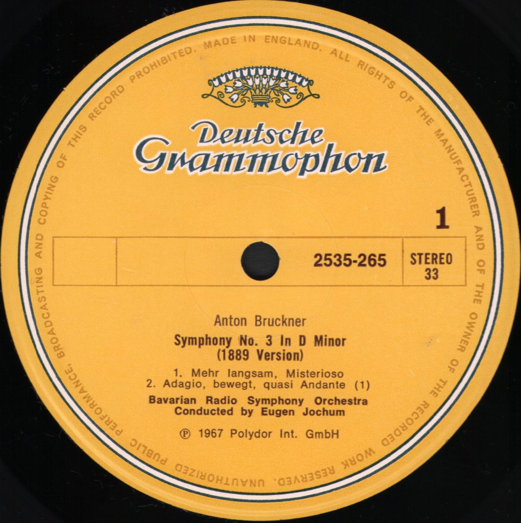 Eugen Jochum / Bavarian Radio Symphony Orchestra - Bruckner - Symphony No.3 - Lp