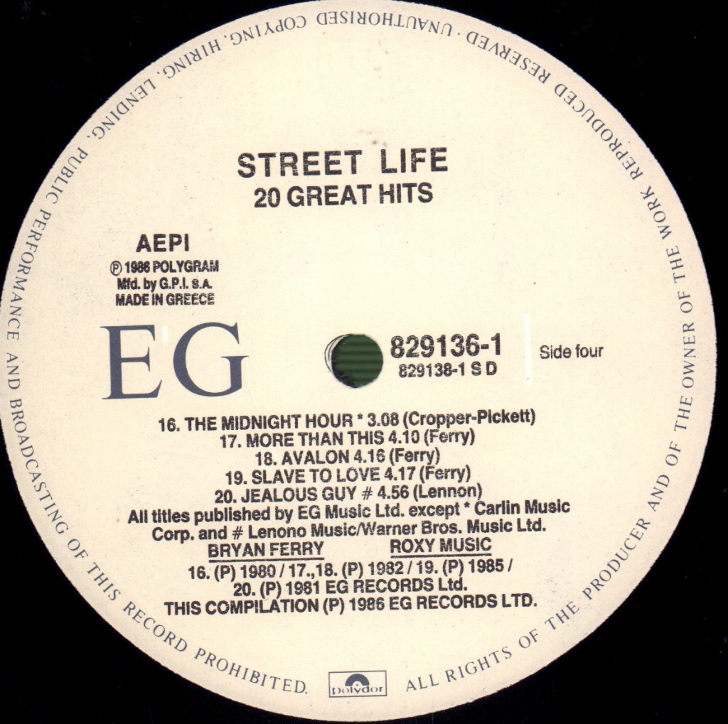 Bryan Ferry And Roxy Music - Street Life (20 Great Hits) - Double Lp